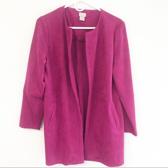 Chico's Faux Suede Jacket Magenta Pink Open Front Size 1 - Picture 4 of 8
